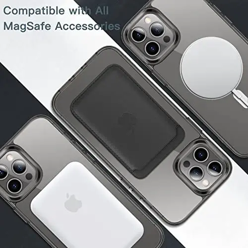 JETech Magnetic Case для iPhone 12 Pro Max 6.7-Inch, совместимый с беспроводной зарядкой MagSafe, противоударный бампер для телефона, прозрачная задняя крышка с защитой от царапин (черный) - 4