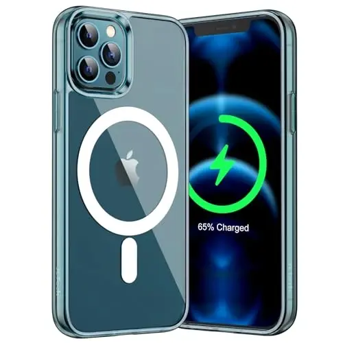 JETech Magnetic Case для iPhone 12 Pro Max 6.7-Inch, совместимый с беспроводной зарядкой MagSafe, противоударный бампер для телефона, прозрачная задняя крышка, устойчивая к царапинам (тихоокеанский синий) - 1