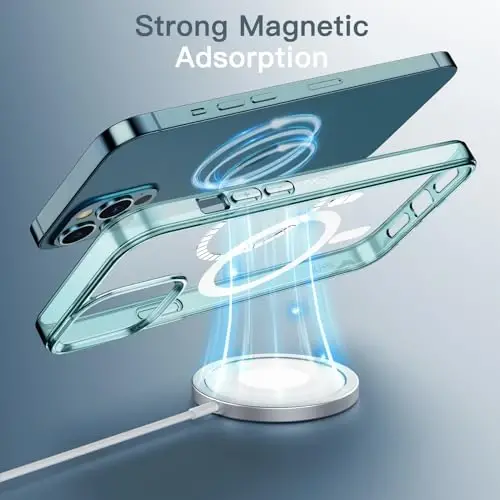 JETech Magnetic Case для iPhone 12 Pro Max 6.7-Inch, совместимый с беспроводной зарядкой MagSafe, противоударный бампер для телефона, прозрачная задняя крышка, устойчивая к царапинам (тихоокеанский синий) - 3
