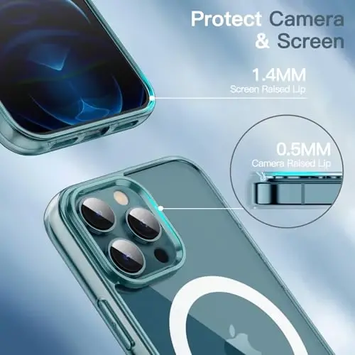 JETech Magnetic Case для iPhone 12 Pro Max 6.7-Inch, совместимый с беспроводной зарядкой MagSafe, противоударный бампер для телефона, прозрачная задняя крышка, устойчивая к царапинам (тихоокеанский синий) - 6