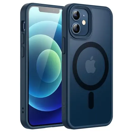 JETech Magnetic Case for iPhone 12 Mini 5.4-Inch Compatible with MagSafe, Translucent Matte Back Slim Shockproof Phone Cover (Blue) - 1