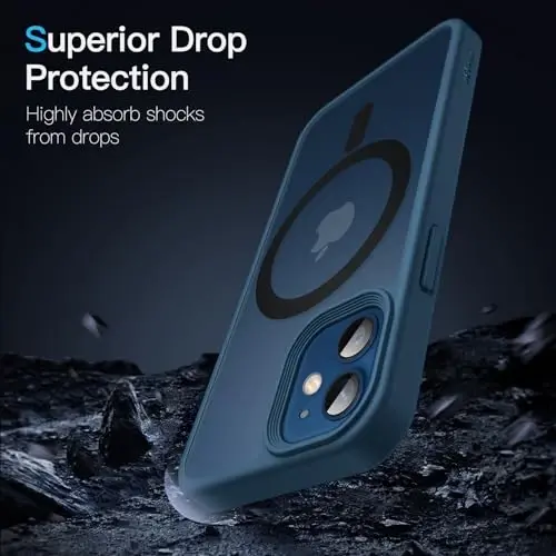 JETech Magnetic Case for iPhone 12 Mini 5.4-Inch Compatible with MagSafe, Translucent Matte Back Slim Shockproof Phone Cover (Blue) - 5
