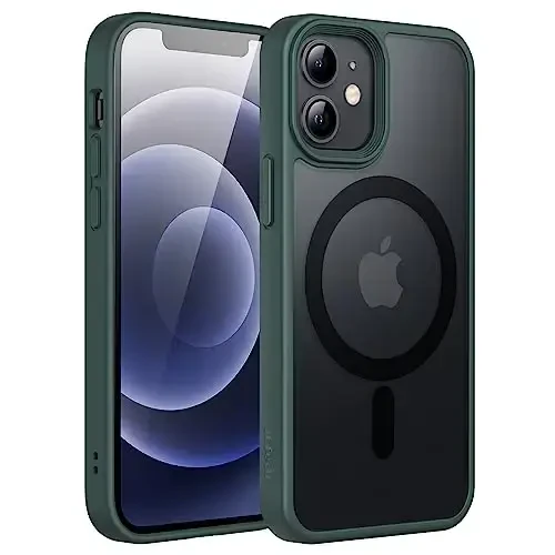 JETech Magnetic Case for iPhone 12 Mini 5.4-Inch Compatible with MagSafe, Translucent Matte Back Slim Shockproof Phone Cover (Dark Green) - 1