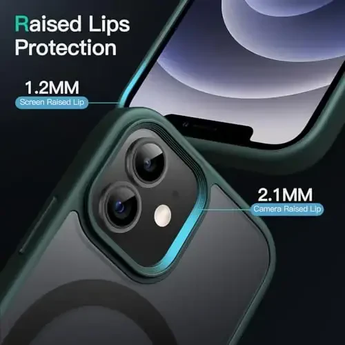 JETech Magnetic Case for iPhone 12 Mini 5.4-Inch Compatible with MagSafe, Translucent Matte Back Slim Shockproof Phone Cover (Dark Green) - 6