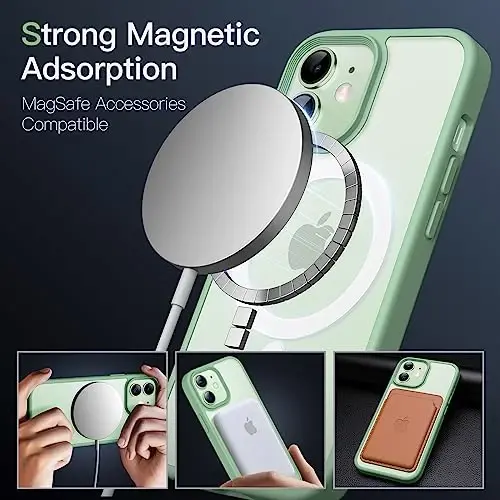 JETech Magnetic Case for iPhone 12 Mini 5.4-Inch Compatible with MagSafe, Translucent Matte Back Slim Shockproof Phone Cover (Green) - 3