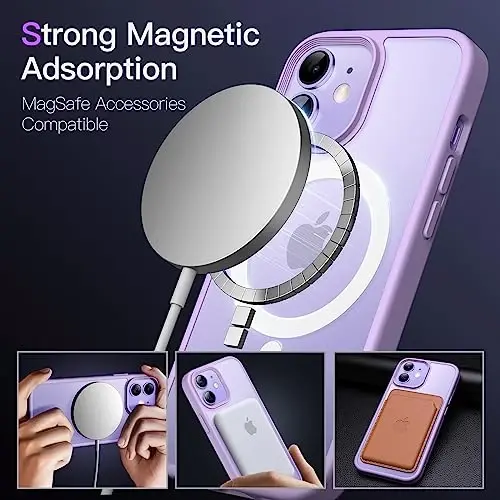 JETech Magnetic Case for iPhone 12 Mini 5.4-Inch Compatible with MagSafe, Translucent Matte Back Slim Shockproof Phone Cover (Light Purple) - 3