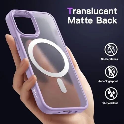 JETech Magnetic Case for iPhone 12 Mini 5.4-Inch Compatible with MagSafe, Translucent Matte Back Slim Shockproof Phone Cover (Light Purple) - 4