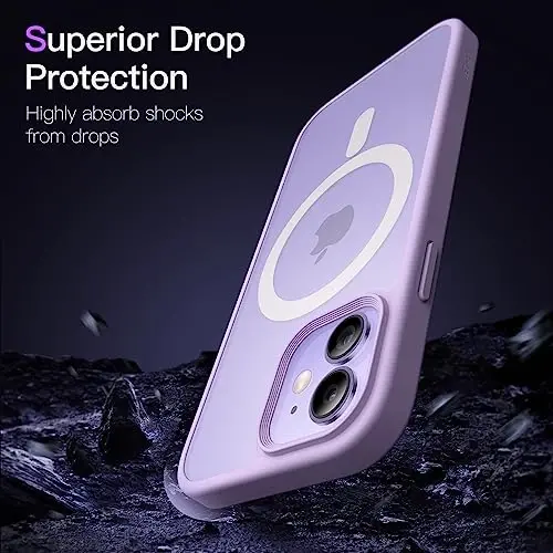 JETech Magnetic Case for iPhone 12 Mini 5.4-Inch Compatible with MagSafe, Translucent Matte Back Slim Shockproof Phone Cover (Light Purple) - 5