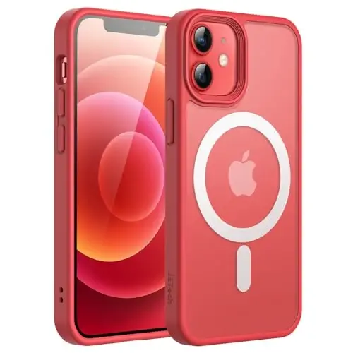 JETech Magnetic Case for iPhone 12 Mini 5.4-Inch Compatible with MagSafe, Translucent Matte Back Slim Shockproof Phone Cover (Red) - 1