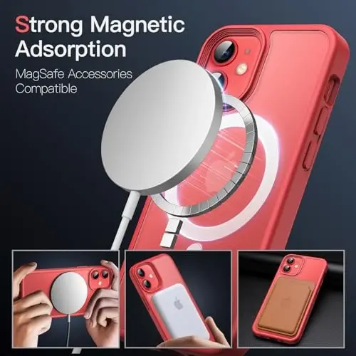 JETech Magnetic Case for iPhone 12 Mini 5.4-Inch Compatible with MagSafe, Translucent Matte Back Slim Shockproof Phone Cover (Red) - 3