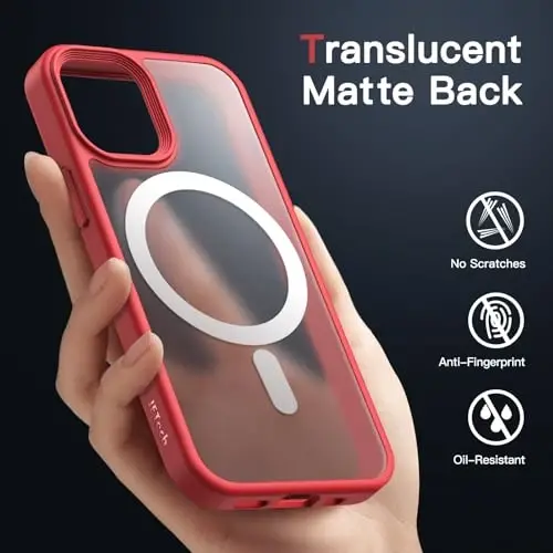JETech Magnetic Case for iPhone 12 Mini 5.4-Inch Compatible with MagSafe, Translucent Matte Back Slim Shockproof Phone Cover (Red) - 4