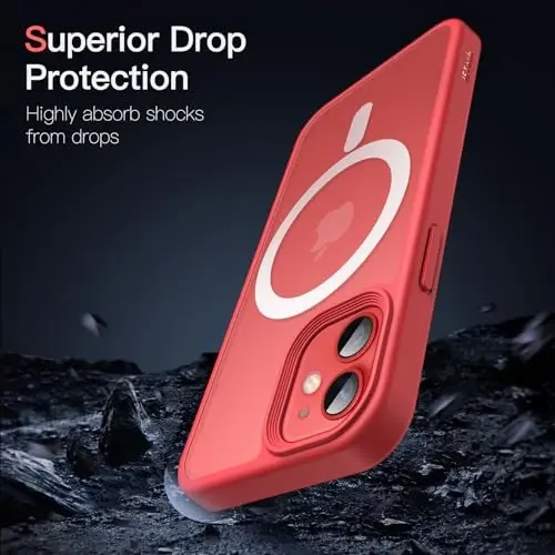JETech Magnetic Case for iPhone 12 Mini 5.4-Inch Compatible with MagSafe, Translucent Matte Back Slim Shockproof Phone Cover (Red) - 5