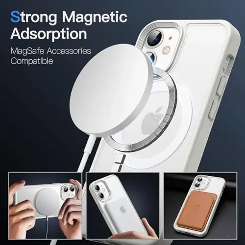 JETech Magnetic Case for iPhone 12 Mini 5.4-Inch Compatible with MagSafe, Translucent Matte Back Slim Shockproof Phone Cover (White) - 3