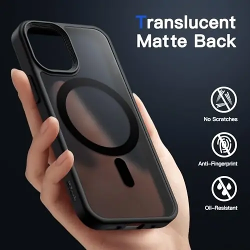 JETech Magnetic Case for iPhone 12 Mini 5.4-Inch MagSafe Compatible, Translucent Matte Back Slim Shockproof Phone Cover (Black) - JETECH