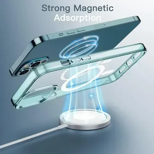 JETech Magnetic Case for iPhone 12 Pro Max 6.7-Inch Compatible with MagSafe Wireless Charging, Shockproof Phone Bumper Cover, Anti-Scratch Clear Back (Pacific Blue) - 3