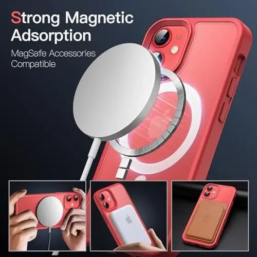 JETech Магнитный чехол для iPhone 12 Mini, 5,4 дюйма, совместим с MagSafe, полупрозрачная матовая задняя панель, тонкий противоударный чехол для телефона (красный) - 3