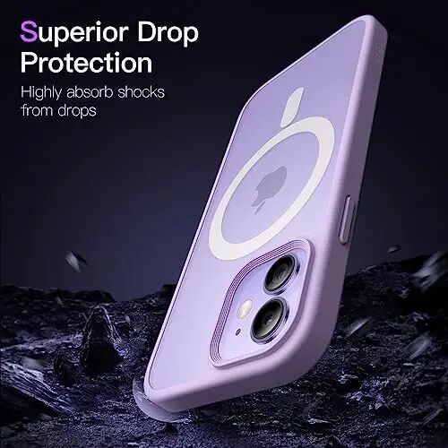 JETech Магнитный чехол для iPhone 12 Mini 5,4 дюйма, совместимый с MagSafe, полупрозрачная матовая задняя панель, тонкий противоударный чехол для телефона (светло-фиолетовый) - 5