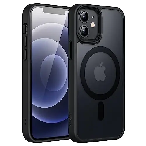 JETech Магнитный чехол для iPhone 12 Mini 5,4 дюйма, совместимый с MagSafe, прозрачный матовый задняя часть тонкий противоударный чехол для телефона (черный) - 2