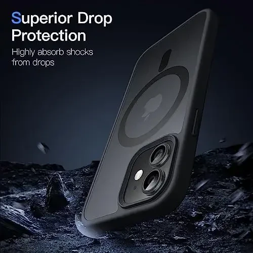 JETech Магнитный чехол для iPhone 12 Mini 5,4 дюйма, совместимый с MagSafe, прозрачный матовый задняя часть тонкий противоударный чехол для телефона (черный) - 5