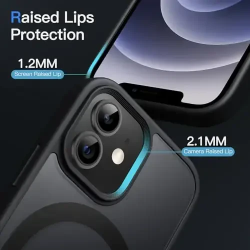 JETech Magnetic Case for iPhone 12 Mini 5.4-Inch Compatible with MagSafe, Translucent Matte Back Slim Shockproof Phone Cover (Black) - 6