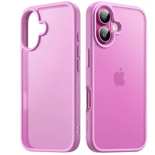 JETech Matte Case for iPhone 16 6.1-Inch, Shockproof Military Grade Drop Protection, Frosted Translucent Back Phone Cover, Anti-Fingerprint (Pink Back) 