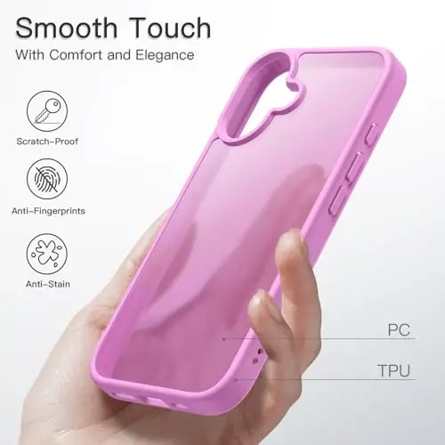 JETech Matte Case for iPhone 16 6.1-Inch, Shockproof Military Grade Drop Protection, Frosted Translucent Back Phone Cover, Anti-Fingerprint (Pink Back) - 4