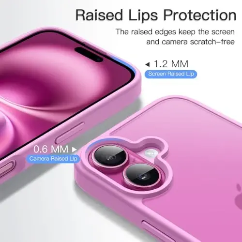 JETech Matte Case for iPhone 16 6.1-Inch, Shockproof Military Grade Drop Protection, Frosted Translucent Back Phone Cover, Anti-Fingerprint (Pink Back) - 5