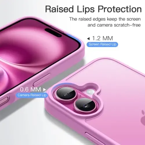 JETech матовый чехол для iPhone 16 6.1-дюйма, противоударная защита военного класса, матовая полупрозрачная задняя крышка телефона, защита от отпечатков пальцев (розовый) - 5