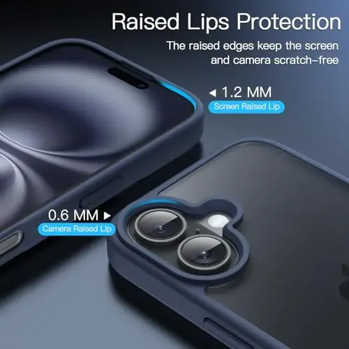 JETech матовый чехол для iPhone 16 6.1 дюйма, противоударная защита военного класса от падений, матовая полупрозрачная задняя крышка телефона, защита от отпечатков пальцев (Storm Blue) - 5