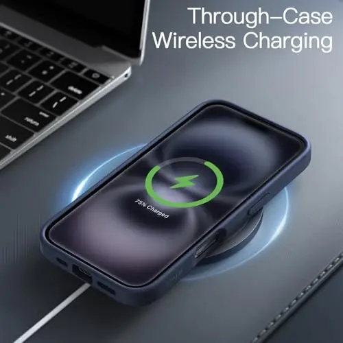 JETech матовый чехол для iPhone 16 6.1 дюйма, противоударная защита военного класса от падений, матовая полупрозрачная задняя крышка телефона, защита от отпечатков пальцев (Storm Blue) - 6