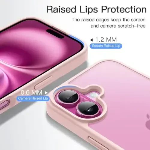 JETech матовый чехол для iPhone 16 6.1 дюйма, противоударная защита военного класса от падений, матовая полупрозрачная задняя крышка телефона, защита от отпечатков пальцев (светло-розовый) - 5