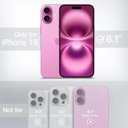 JETech матовый чехол для iPhone 16 6.1 дюйма, противоударная защита военного класса от падений, матовая полупрозрачная задняя крышка телефона, защита от отпечатков пальцев (светло-розовый) - JETECH (1)