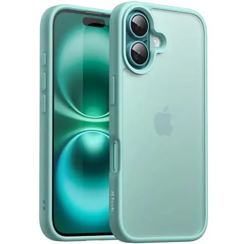 JETech матовый чехол для iPhone 16 6.1 дюйма, противоударный, военный класс защиты от падений, матовая полупрозрачная задняя крышка телефона, защита от отпечатков пальцев (бирюзовый) - 1