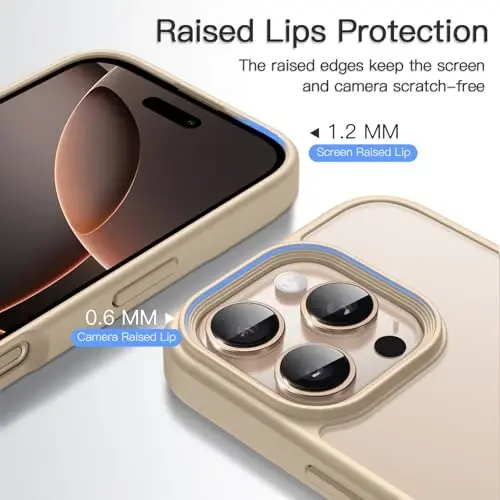 JETech Матовый чехол для iPhone 16 Pro Max 6,9 дюйма, противоударная защита военного класса, полупрозрачная матовая задняя крышка, защита от отпечатков пальцев (пустынный титан) - 5