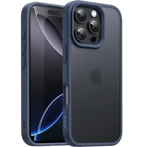 JETech Матовый чехол для iPhone 16 Pro Max 6,9 дюйма, ударопрочная защита военного уровня, матовая полупрозрачная задняя крышка, защита от отпечатков пальцев (штормовой синий) 
