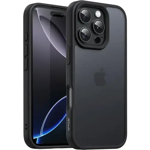 JETech Матовый чехол для iPhone 16 Pro Max 6.9 дюймов, ударопрочная защита военного класса при падении, матовая полупрозрачная задняя крышка, защита от отпечатков пальцев (Черный) 