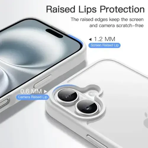 JETech Matte Case for iPhone 16 6.1-Inch, Shockproof Military Grade Drop Protection, Frosted Translucent Back Phone Cover, Anti-Fingerprint (White) - 5