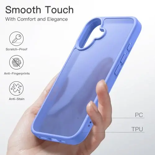 JETech Matte Case для iPhone 16 6.1-Inch, противоударный, защита от падений военного класса, матовая полупрозрачная задняя крышка телефона, защита от отпечатков пальцев (Ultramarine Back) - 4