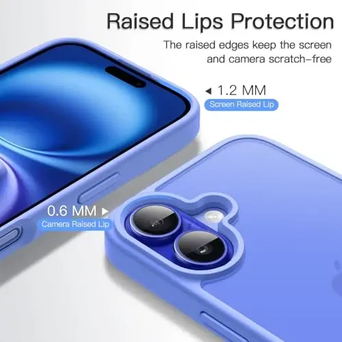 JETech Matte Case для iPhone 16 6.1-Inch, противоударный, защита от падений военного класса, матовая полупрозрачная задняя крышка телефона, защита от отпечатков пальцев (Ultramarine Back) - 5