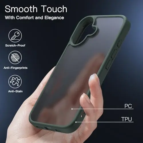 JETech Matte Case for iPhone 16 6.1-Inch, Shockproof Military Grade Drop Protection, Frosted Translucent Back Phone Cover, Anti-Fingerprint (Dark Green) - 4
