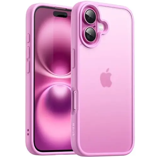 JETech Matte Case for iPhone 16 6.1-Inch, Shockproof Military Grade Drop Protection, Frosted Translucent Back Phone Cover, Anti-Fingerprint (Pink) - 1