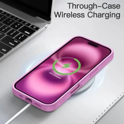 JETech Matte Case for iPhone 16 6.1-Inch, Shockproof Military Grade Drop Protection, Frosted Translucent Back Phone Cover, Anti-Fingerprint (Pink Back) - 6