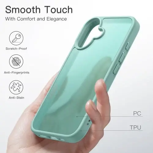 JETech Matte Case for iPhone 16 6.1-Inch, Shockproof Military Grade Drop Protection, Frosted Translucent Back Phone Cover, Anti-Fingerprint (Teal Back) - 4