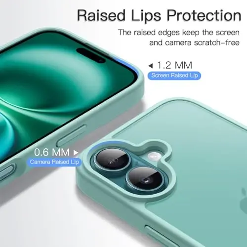 JETech Matte Case for iPhone 16 6.1-Inch, Shockproof Military Grade Drop Protection, Frosted Translucent Back Phone Cover, Anti-Fingerprint (Teal Back) - 5