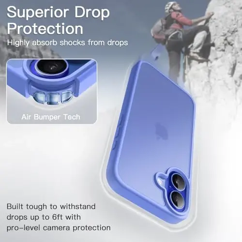 JETech Matte Case for iPhone 16 6.1-Inch, Shockproof Military Grade Drop Protection, Frosted Translucent Back Phone Cover, Anti-Fingerprint (Ultramarine) - 3