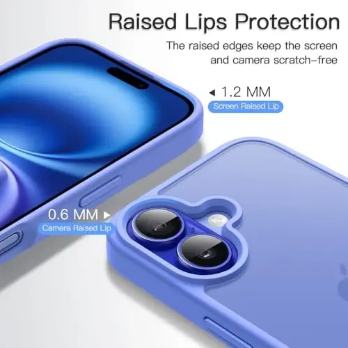 JETech Matte Case for iPhone 16 6.1-Inch, Shockproof Military Grade Drop Protection, Frosted Translucent Back Phone Cover, Anti-Fingerprint (Ultramarine) - 5