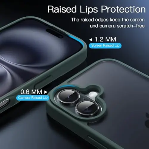 JETech Matte Case for iPhone 16 6.1-Inch, zarbaga chidamli harbiy darajadagi tushishdan himoya, muzlatilgan yarim shaffof orqa telefon qopqog'i, barmoq izlariga qarshi (to'q yashil) - 5