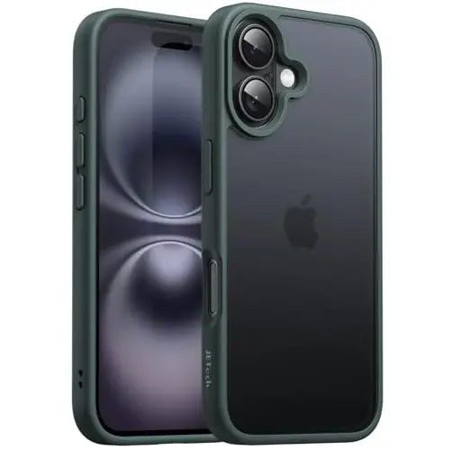 JETech Matte Case for iPhone 16 6.1-Inch, zarbaga chidamli harbiy darajadagi tushishdan himoya, muzlatilgan yarim shaffof orqa telefon qopqog'i, barmoq izlariga qarshi (to'q yashil) - 1