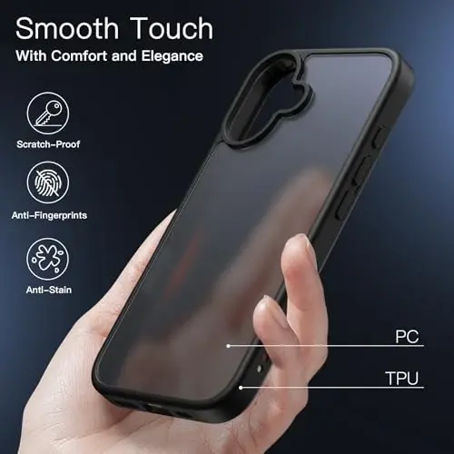 JETech Matte Case for iPhone 16 Plus 6.7-Inch, Shockproof Military Grade Drop Protection, Frosted Translucent Back Phone Cover, Anti-Fingerprint (Black) - 4