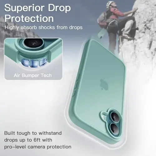 JETech Matte Case for iPhone 16 Plus 6.7-Inch, Shockproof Military Grade Drop Protection, Frosted Translucent Back Phone Cover, Anti-Fingerprint (Teal) - 3